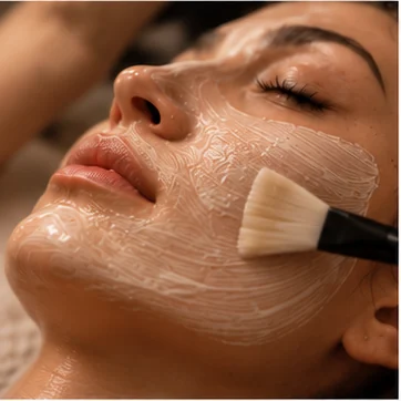 Una maschera applicata sul viso con un pennello morbido